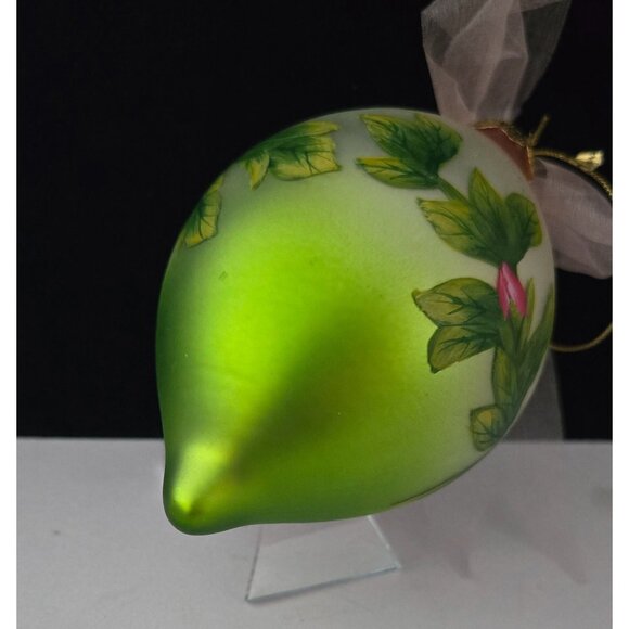 Hand-Painted Glass Rose Ornament With Pink Ribbon & Gold Accent - Picture 2 of 5